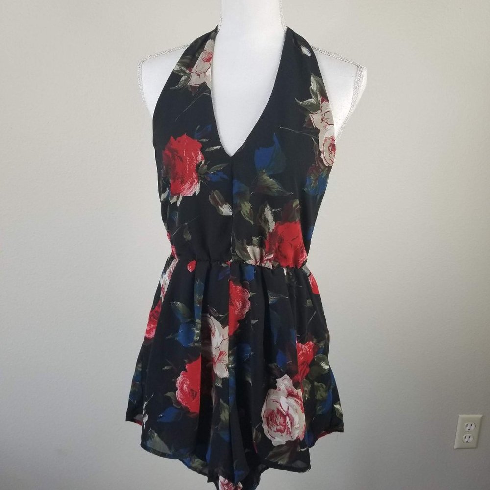 Foreign Exchange / S / Black Floral Halter Romper